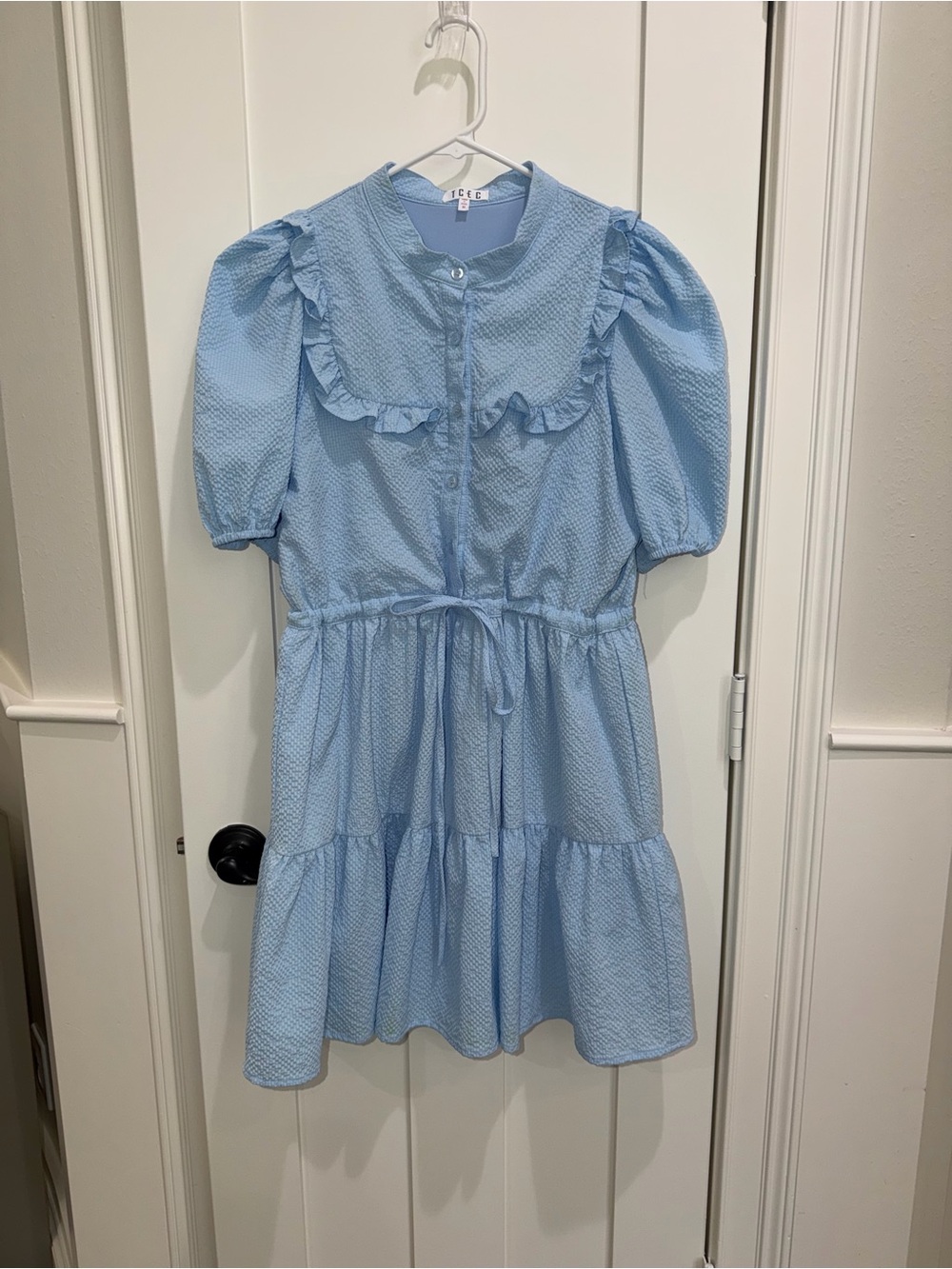 Light Blue Ruffle Collar Kids Dress